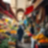 Vibrant local market showcasing fresh produce and spices
