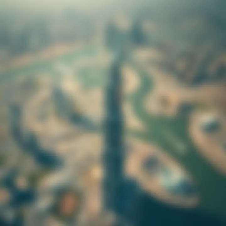 Aerial perspective of the Dubai Pearl Tower in relation to surrounding landmarks