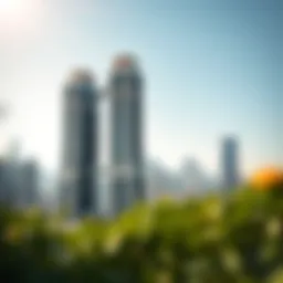Stunning view of Park Towers against Dubai skyline