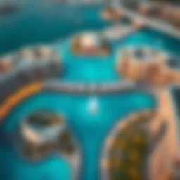 Aerial view of the Palm Jumeirah Fountain Walk showcasing its stunning architecture