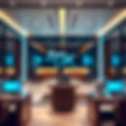 A modern bank interior showcasing advanced banking technology